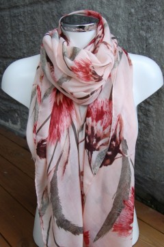 Sjal m/blomster print, pink